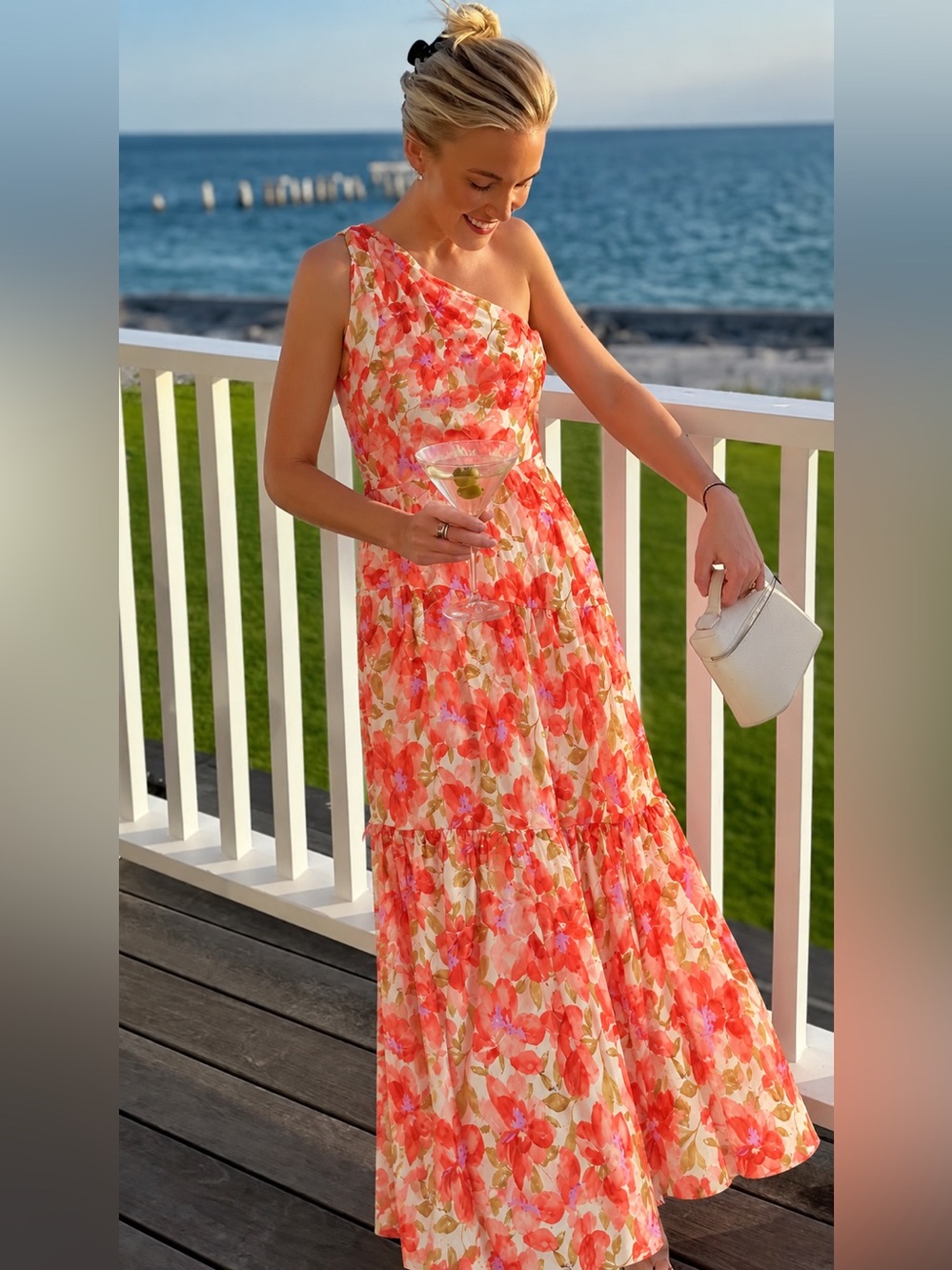 NWT ShowPo Riffled Tiered Georgian One Shoulder Midi Floral Dress